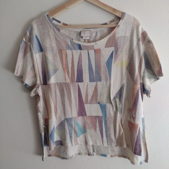 Anthropologie Postmark Cotton Linen Blend Abstract Patterned Women's Top size M - Picture 2 of 5